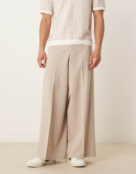 ASOS DESIGN smart extreme wide leg trousers with front pleat in stone