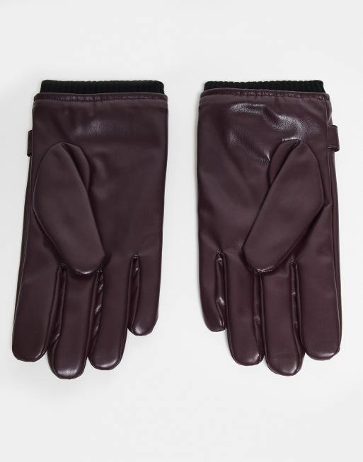 ASOS DESIGN – Eleganckie bordowe rękawiczki z imitacji skóry, 2 z 3