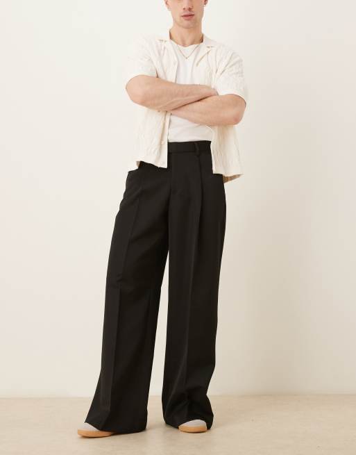 ASOS DESIGN – Eleganckie czarne spodnie o luźnym kroju z zakładkami z przodu