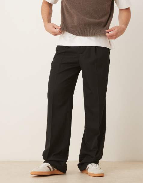 ASOS DESIGN smart wide leg stacked trousers with pleats in black