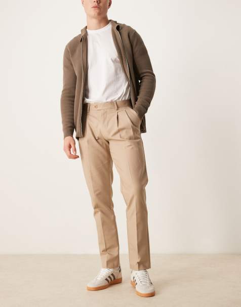 ASOS DESIGN – Eleganckie dopasowane bawełniane spodnie w jasnobrązowym kolorze - view 1