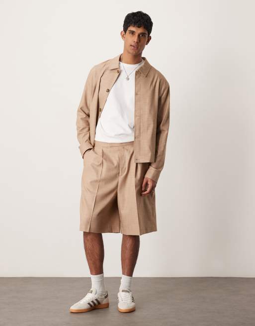 ASOS DESIGN – Eleganckie fakturowane krótkie bermudy z elastyczną talią w kolorze camelowym, część zestawu