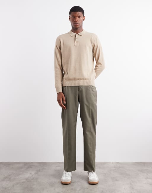ASOS DESIGN – Eleganckie fakturowane spodnie z prostymi nogawkami i podwójnymi zakładkami w kolorze khaki