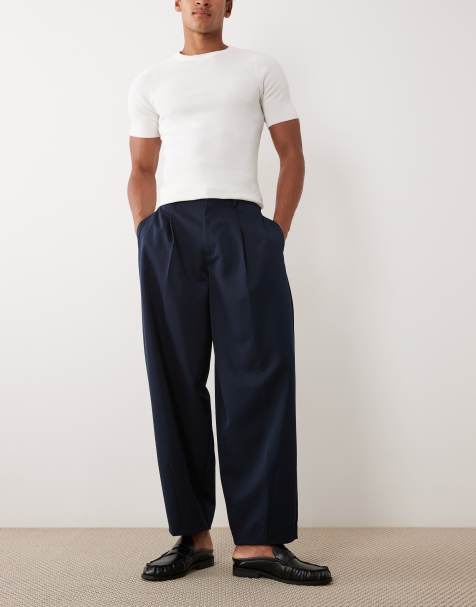 ASOS DESIGN – Eleganckie granatowe spodnie z szerokimi baryłkowymi nogawkami - view 1