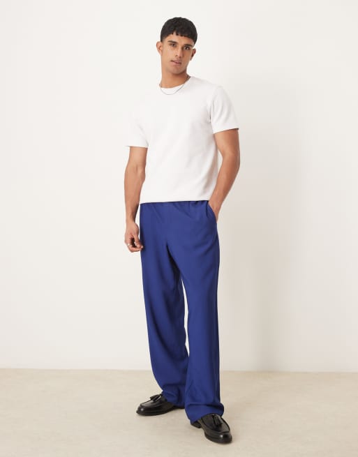 ASOS DESIGN – Eleganckie granatowe spodnie z szerokimi nogawkami i elastyczną talią