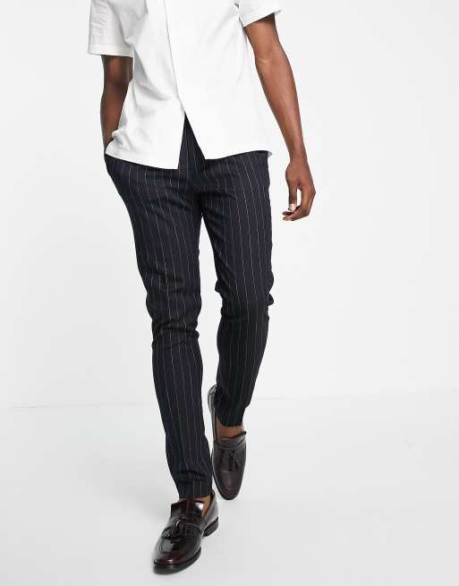 ASOS DESIGN – Eleganckie granatowe spodnie ze zwężanymi nogawkami i wzorem w prążki