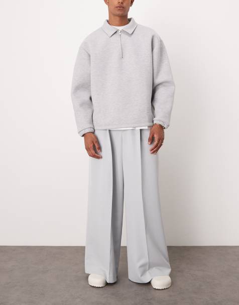 ASOS DESIGN – Eleganckie jasnoszare spodnie z bardzo szerokimi nogawkami i zakładkami z przodu - view 1