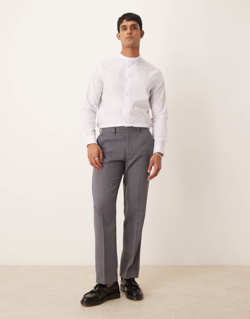 ASOS DESIGN – Eleganckie jasnoszare spodnie z prostymi nogawkami z diagonalu z domieszką wełny
