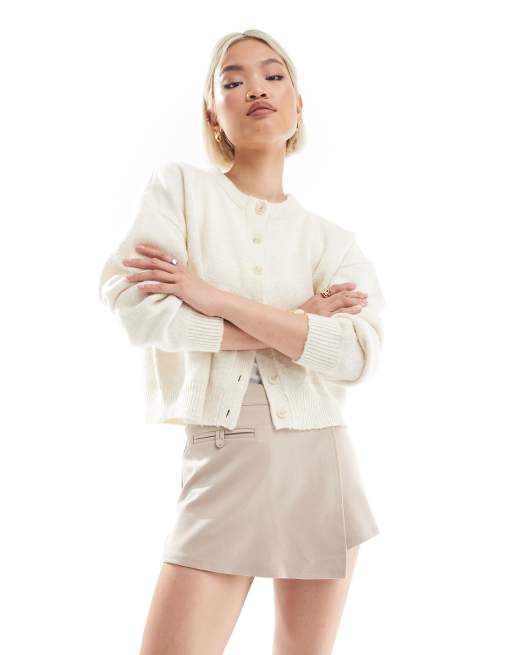 ASOS DESIGN – Eleganckie kopertowe spódnicospodnie premium z tkaniny ponte w kolorze taupe