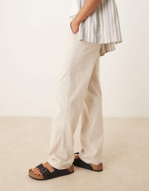 ASOS DESIGN smart linen blend high waist straight leg trousers in cream