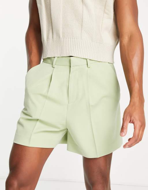 ASOS DESIGN – Eleganckie krótkie bermudy w szarozielonym kolorze