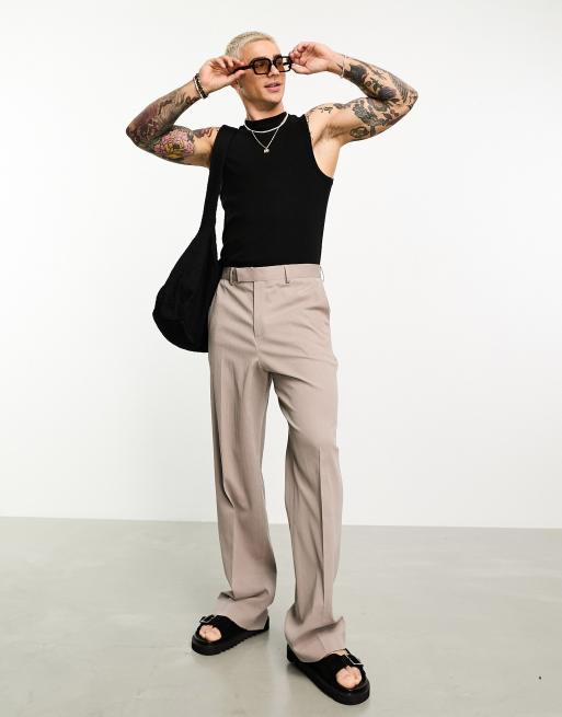 ASOS DESIGN – Eleganckie marszczone spodnie z domieszką lnu z szerokimi nogawkami w kolorze brązowym