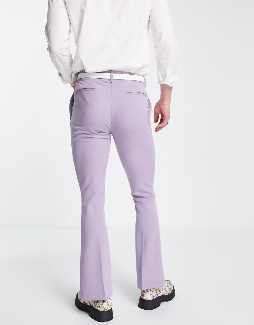 ASOS DESIGN – Eleganckie obcisłe spodnie z rozszerzanymi nogawkami w liliowym kolorze, 2 z 4