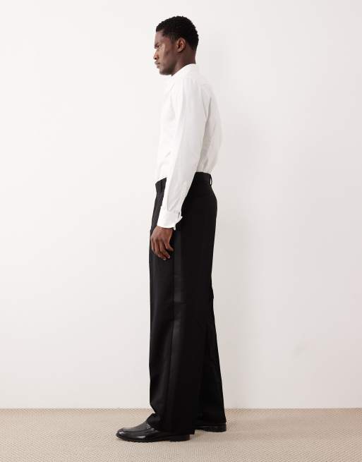 ASOS DESIGN – Eleganckie spodnie garniturowe z szerokimi nogawkami z lampasem, 3 z 5