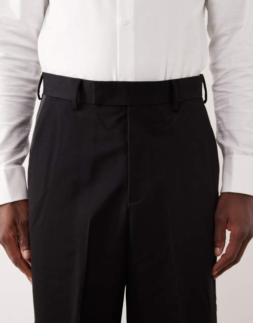 ASOS DESIGN – Eleganckie spodnie garniturowe z szerokimi nogawkami z lampasem, 4 z 5