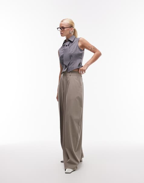 ASOS DESIGN – Eleganckie spodnie o bardzo szerokim kroju w neutralnym kolorze - view 1