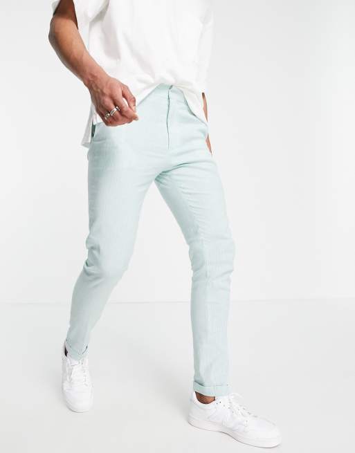 ASOS DESIGN – Eleganckie spodnie o obcisłym kroju w miętowo-niebieskie paski