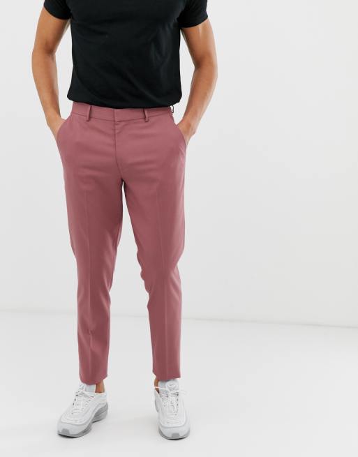 ASOS DESIGN – Eleganckie spodnie o obcisłym kroju w zgaszonym odcieniu jagodowym