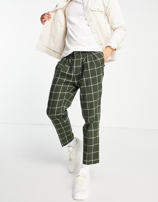 ASOS DESIGN – Eleganckie spodnie z mieszanki wełny ze zwężanymi nogawkami i wzorem w dużą kratę