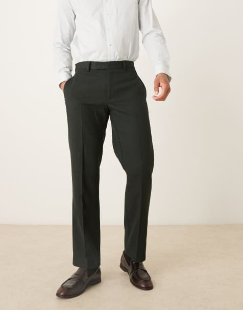 ASOS DESIGN smart straight leg trousers in dark green with wool twill