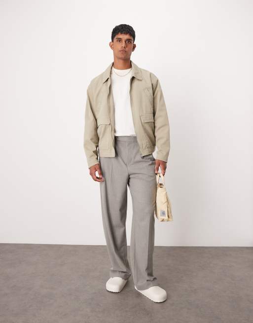 ASOS DESIGN – Eleganckie spodnie z szerokimi nogawkami i podwójnymi zakładkami w szarym melanżowym kolorze