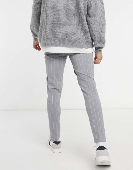ASOS DESIGN – Eleganckie szare spodnie w paski, o obcisłym kroju, 2 z 4