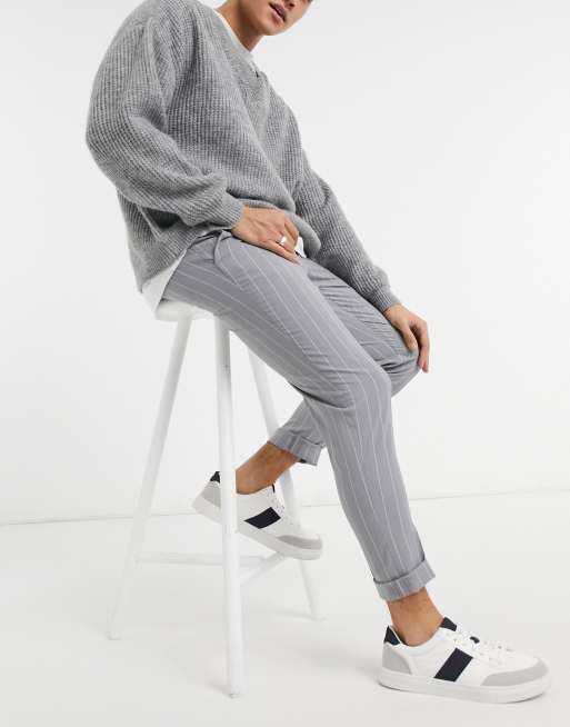 ASOS DESIGN – Eleganckie szare spodnie w paski, o obcisłym kroju, 4 z 4