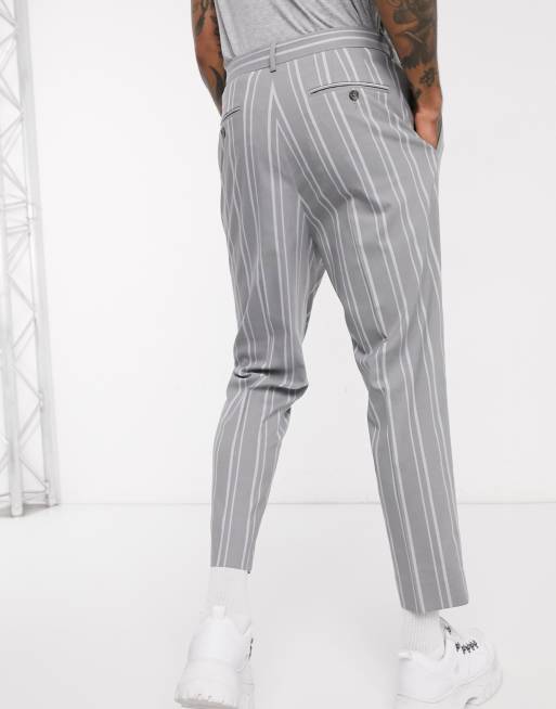 ASOS DESIGN – Eleganckie szare zwężane spodnie w paski, 2 z 4