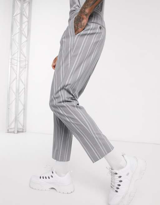 ASOS DESIGN – Eleganckie szare zwężane spodnie w paski, 4 z 4