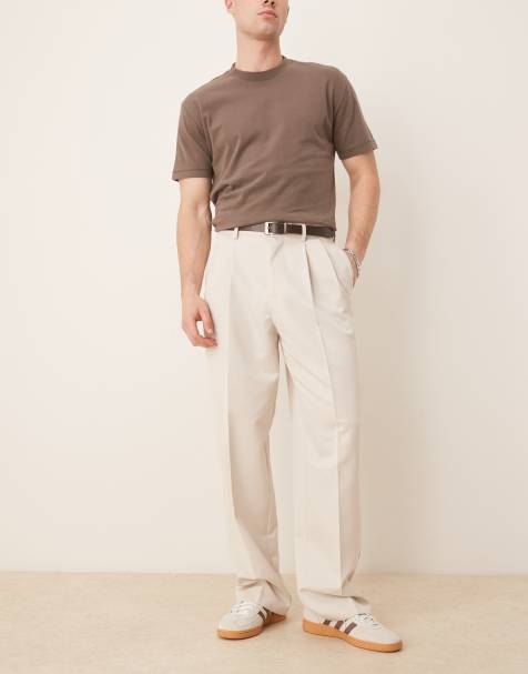 ASOS DESIGN smart wide trousers with double pleats in ecru
