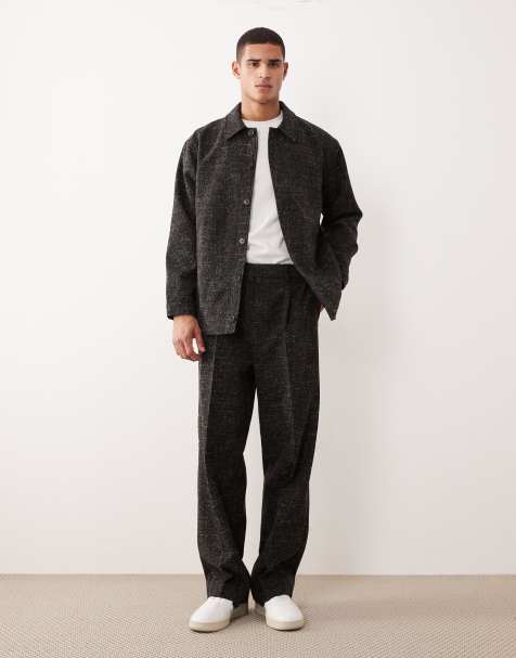 ASOS DESIGN – Eleganckie szerokie spodnie z materiału boucle w grafitowym kolorze, część zestawu - view 1