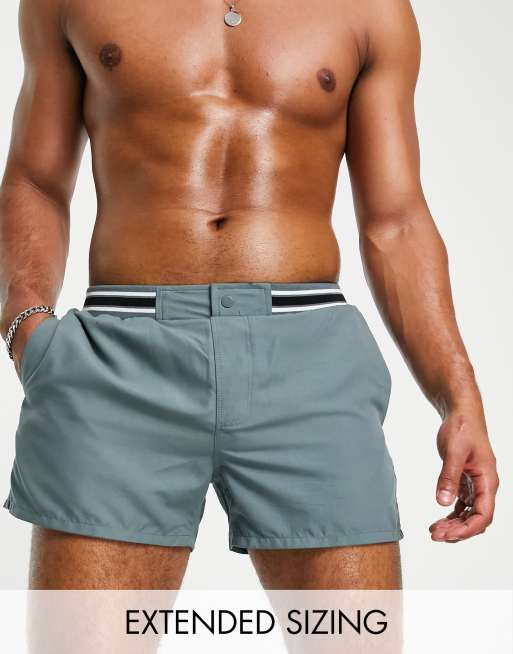 ASOS DESIGN – Eleganckie szorty kąpielowe o skróconym fasonie w kolorze niebieskim z kontrastowymi lamówkami