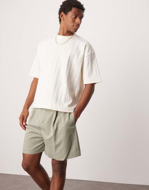 ASOS DESIGN smart bermuda shorts with front pleat and belt detail in green 