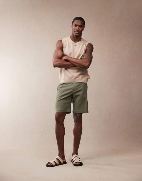 ASOS DESIGN smart straight linen blend shorts in green