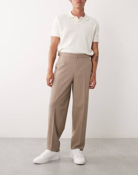 ASOS DESIGN – Eleganckie zwężane brązowoszare spodnie oversize z drobną fakturą i regulacją po bokach - view 1