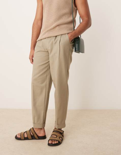 ASOS DESIGN – Eleganckie zwężane chinosy bawełniane oversize w kolorze khaki - view 1