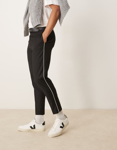 ASOS DESIGN – Eleganckie zwężane czarne spodnie z lamówkami z boku - view 1
