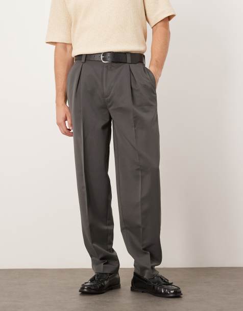 ASOS DESIGN smart oversized tapered trousers in charcoal with front pleat
