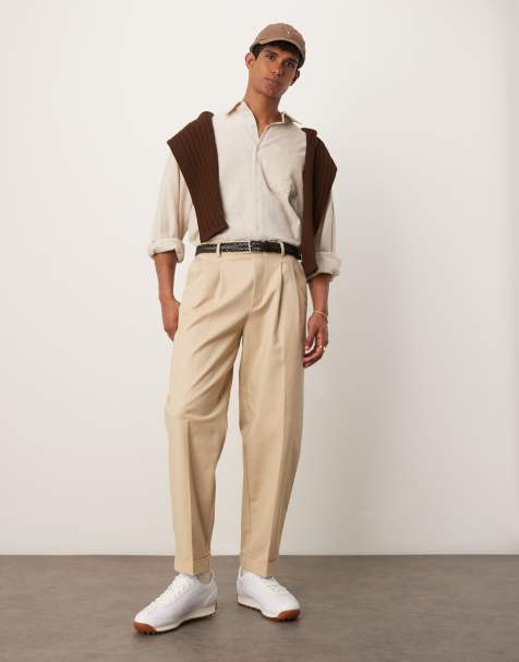 ASOS DESIGN smart oversized tapered cotton chino trousers in stone
