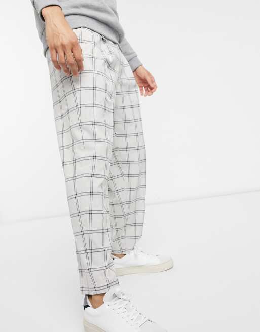 ASOS DESIGN – Eleganckie zwężane spodnie oversize w szarą kratę