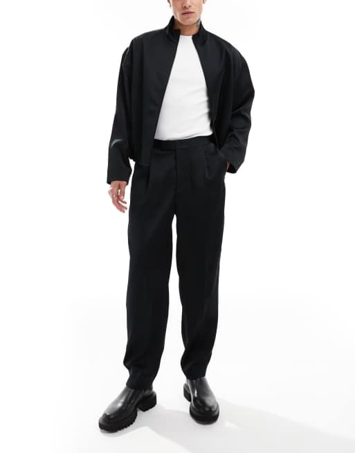 ASOS DESIGN – Eleganckie zwężane spodnie oversize z elastyczną talią z satyny w czarnym kolorze, część zestawu