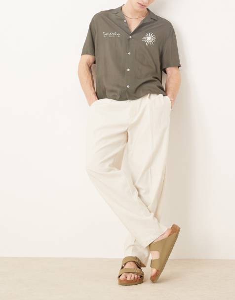 ASOS DESIGN smart oversized tapered linen blend trousers with front pleat in white