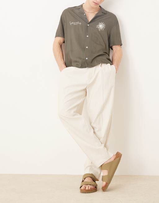 ASOS DESIGN – Eleganckie zwężane spodnie oversize z zakładkami z przodu z mieszanki lnu w białym kolorze