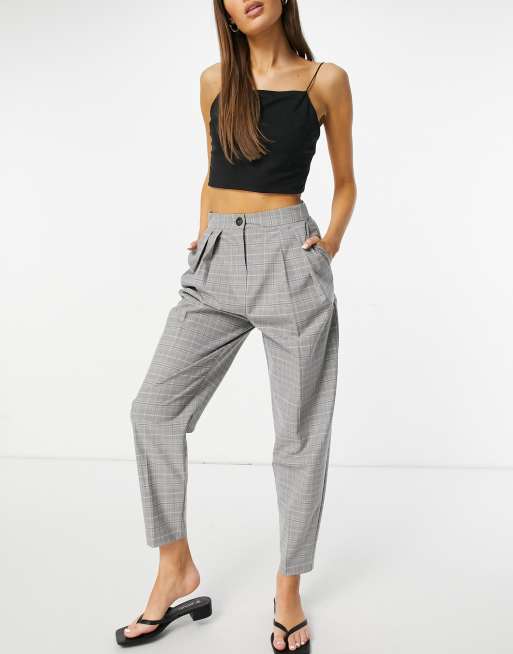 ASOS DESIGN – Eleganckie zwężane spodnie w kratkę z balonowymi nogawkami