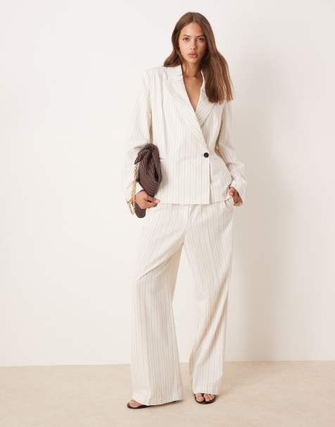 ASOS DESIGN tailored tapered pull on trousers in linen stripe