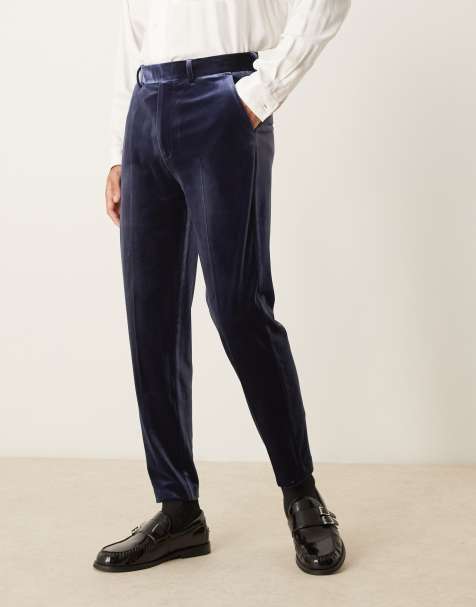 ASOS DESIGN – Eleganckie zwężane spodnie z aksamitu w granatowym kolorze - view 1