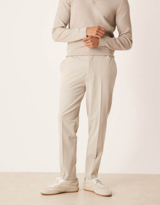 ASOS DESIGN – Eleganckie zwężane spodnie z comfort stretchem i elastyczną talią w jasnym szarobezowym kolorze