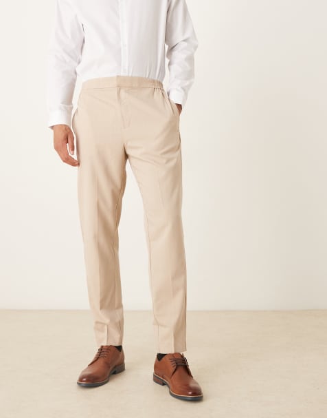 ASOS DESIGN smart tapered trouser with elasticated waist in neutral pinstripe