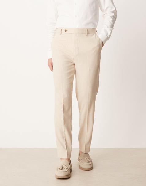 ASOS DESIGN smart tapered fit trousers with wool in light stone 