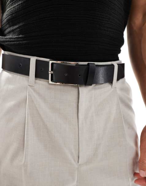ASOS DESIGN - Elegant bælte i sort, imiteret læder med sølvfarvet spænde - view 1